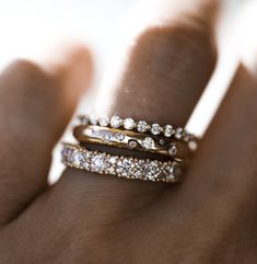 Round Cluster Ring | Diamond Bands | Consider the Wldflwrs Diamond Ring Stacking, Anniversary Band Stack, Ring With Diamonds All Around, Cluster Rings Diamond, Two Diamond Rings, Wedding Band Ideas For Women, Anniversary Ring Stack, Wedding Ring Stack Ideas, Ring Stacking Ideas