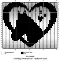 a cross stitch pattern with the shape of a heart in black and white, as well as