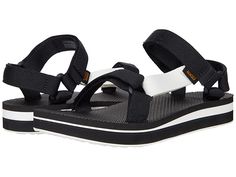 Teva Midform Universal - Women's Shoes : Black/Bright White : The primary materials that compose this product contain a minimum of 20 percent recycled content. The Teva Midform Universal strappy sandals are the perfect style to suit your summer look! Vegan-friendly sandals feature quick-drying straps that are made from 100% recycled plastic using traceable REPREVE polyester yarn by Unifi. These summer sandals are created using synthetic and plant-based material and save 4 plastic bottles from en Sporty Double Strap Summer Sandals, Sporty Double Strap Sandals For Summer, Lightweight Functional Sport Sandals For Summer, Functional Synthetic Sandals For Summer, Functional Nylon Beach Sandals, Lightweight Nylon Sandals For The Beach, Functional Beach Sandals For Summer, Functional Nylon Sandals For The Beach, Lightweight Functional Sandals For Beach