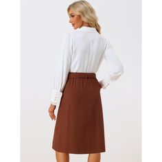 The high-waist A-line skirt features a tie waist, side pockets and zip and button closure. Made of corduroy fabric, it helps you stay warm in spring, fall and even winter. You can pair it with your shirts to create an elegant look. It is suitable For Daily Wear, Coffee Shop, Office, Dating, School, etc. Belted Skirt For Workwear In Fall, Belted Skirt For Fall Workwear, Fall Workwear Belted Skirt, Fall Office Belted Skirt, Relaxed Tie Waist Skirt For Workwear, Relaxed Skirt With Tie Waist For Work, Solid Color Belted Skirt For Work, Brown Belted Skirt For Workwear, Brown Belted Skirt For Work