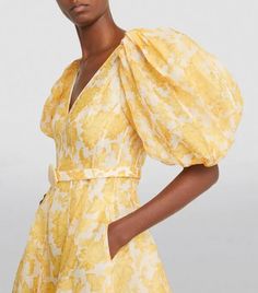 This midi dress appeared in look 12 of Zimmermanns Resort Swim collection thats aptly entitled The Postcard - a love letter to the joyous, sun-drenched season of summer. With billowing blouson sleeves and structured panelling, the beach-ready confection is adorned with a vivacious floral pattern and seashell-buckled belt. Tonal-yellow and ivory linen and silk-blend Concealed zip fastening along back 51% linen, 49% silk; lining1: 100% silk; lining2: 100% cotton Dry clean Beach Wedding Guest, Beach Wedding Guest Dress, Yellow Midi Dress, Mother Of The Bride Outfit, A Love Letter, Beach Wear Dresses, Silk Midi Dress, Bride Clothes, Beach Ready