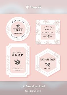 three soap labels on a pink background