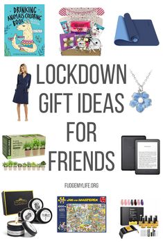 the back cover of a book with lots of items on it and text that reads lockdown gift ideas for friends