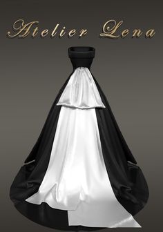 a black and white wedding dress with gold lettering on the back that reads felicer leona