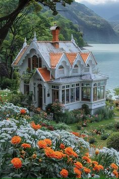 an image of a house in the middle of flowers