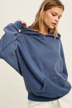 french terry hoodie with kangaroo pocket - blue Oversized Blue Hoodie With Adjustable Hood, Hooded Washed Blue Sweatshirt For Fall, Oversized Blue Sweatshirt With Kangaroo Pocket, Fall Washed Blue Hooded Sweatshirt, Cozy Hooded Hoodie With Side Pockets, Casual Blue Hoodie With Side Pockets, Blue Relaxed Fit Hoodie With Pockets, Oversized Washed Blue Hoodie For Winter, Washed Blue Long Sleeve Hoodie With Drawstring