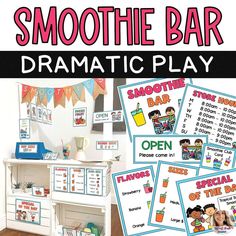 some sort of game for kids to play with the text, smoothie bar dramatic play