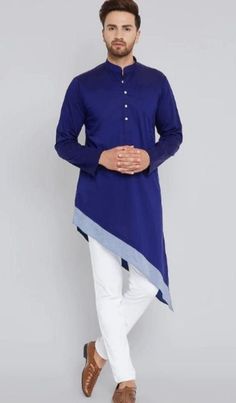 "HANDMADEKURTASHOP  Description Man kurta for Man Give yourself a best ethnic look by wearing this Top and bottom Set. Made of rich cotton silk blend fabric this regular-fit set comprises a full-sleeved Indian kurta pajama This outfit with mojris will look apart on special occasions. material 100%Cotton Color : Blue color Kurta Length : 40 inches Show the picture Shirt Chest is measurement for shirt (not body) As per standard, for best loose fitting 6 inches gap should be there between actual chest size and shirt chest size Size chart is below Men's Sizes Actual Body Chest - Ready Shirt Chest i Add 6\" Inches Lose Fitting Fabric Armhole To Armhole. XS - 30\" Inches 36\" Inches S - 34\" Inches 40\" Inches M - 36\" Inche 42\" Inches L - 40\" Inches 46\" Inches XL - 44\" Inches 50\" Inches 2X Blue Tunic Kurta For Navratri, Cotton Long Sleeve Kurta With Pallu, Bollywood Style Cotton Kurta For Eid, Blue Long Sleeve Kurta For Diwali, Blue Long Sleeve Kurta For Festivals, Long Sleeve Kurta With Dabka For Diwali, Long Sleeve Dabka Kurta For Diwali, Unstitched Bollywood Style Kurta With Long Sleeves, Blue Tunic Kurta For Festivals