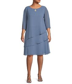 Women's Plus-Size Dresses & Gowns | Dillard's Chiffon Dress With 3/4 Sleeves For Formal Occasions, Chiffon Dress With 3/4 Sleeves For Formal Events, Formal Chiffon Dress With 3/4 Sleeves, Chiffon 3/4 Sleeve Dress For Party, Chiffon Dress With 3/4 Sleeve For Party, Chiffon Party Dress With 3/4 Sleeve, Elegant Half Sleeve Chiffon Dresses, Spring Chiffon Dress With 3/4 Sleeves, Elegant Flowy Dress With Half Sleeves