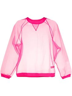 hot pink organza semi-sheer construction tonal stitching crew neck long raglan sleeves elasticated cuffs elasticated hem Cynthia Rowley, Pink Sweatshirt, Active Wear For Women, Raglan Sleeve, Size Clothing, Sweater Top, Hot Pink, Fashion Branding, Active Wear