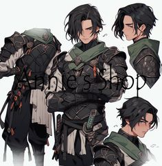 some anime guys with black hair and armor