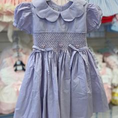 Size 2 Smock Dress White Collar On Purple Dress With Embroidered Ribbons *Similar Style Pictured, Only Used For Color/Style Reference New In Packaging Short Sleeve Smocked Dress For Baptism, Cute Short Sleeve Dress With Smocked Cuffs, Cute Cotton Smocked Baptism Dress, Cotton Smocked Dress With Short Sleeves For Playtime, Short Sleeve Dresses With Smocked Back For Playtime, Cotton Smock Dress For Playtime, Cotton Dresses With Smocked Cuffs For Playtime, Whale Dress, Ladybug Dress