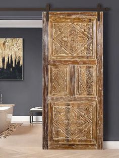 Vintage Carved Door, Diamond Carved Bedroom Sliding Barn Door 80x36 Antique Sliding Door, Door Room Divider, Bedroom Barn Door, Doors Vintage, Carved Door, Door Room, Indian Doors, Door Sliding, Vintage Doors