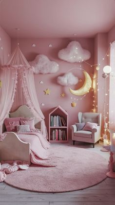 Pink Princess Toddler Room, Kid Room Ideas Girl, Fairytale Bedroom Ideas, Toddler Pink Bedroom, Kids Room Design Girl, Princess Room Ideas Toddler, Girl Room Ideas Toddler, Pink Kids Bedroom Ideas, Princess Bedroom Ideas Toddler