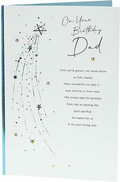 a birthday card with the words, one year birthday dad written on it and stars in the sky