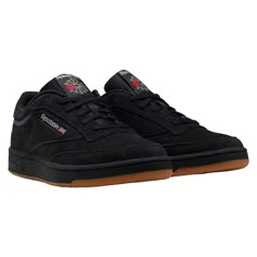 Reebok Club C 85 - Black / Beige / Gum Sneaker Rotation, Reebok Club C 85, Black Reebok, Club C 85, Vinyl Bag, Suede Tops, Reebok Sneakers, Reebok Club C, Reebok Shoes