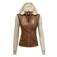 This women's detachable hooded faux leather moto biker jacket is perfect for the cold winter days. The stylish and edgy look is sure to turn heads and make a statement. The faux leather material (Shell: 100% Polyurethane; Lining: 100% Polyester; Sweater: 75% Polyester / 25% Cotton) is soft to the touch and keeps you warm on those frigid days. The inner sweater provides an extra layer of warmth and comfort, allowing you to stay comfortable and stylish. The detachable hood is also a great feature, Military Jacket Women, Jacket With Hoodie, Faux Leather Motorcycle Jacket, Biker Coat, Moto Biker Jacket, Wishlist Clothes, Gourd Lamp, Leather Jacket With Hood, Hooded Faux