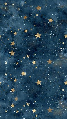 a blue and gold background with stars on the bottom, in shades of dark blue