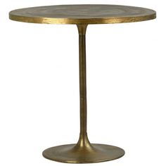 a round metal table with a wooden top and gold colored finish on an isolated white background