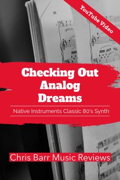 the cover of checking out analog dreams, with music sheets in red and white on it