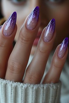 Purple Galaxy Nails, Purple Glitter Nails, Unghie Sfumate, Dream Things, Purple Nail Designs, Purple Nail, Easy Nails, Her Nails, Fancy Nails