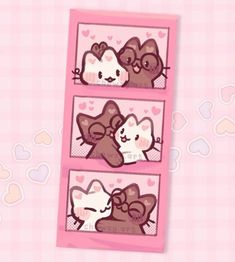 two stickers depicting cats and mice on pink background