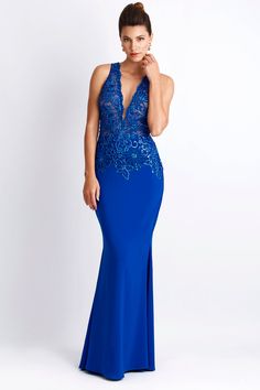 Alitze Navy Blue Jersey Gowns - Long Dress - BACCIO Couture Blue Stretch Evening Dress For Prom, Blue Stretch Evening Dress For Gala, Blue Stretch Mermaid Dress For Evening, Blue Embellished Maxi Dress For Gala, Dresses For Woman, Fashion Formal, Blue Jersey, Handmade Jewel, Miami Fashion