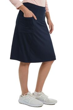 Fit Skort Snoga Navy Blazer by Snoga Athletics Casual Knee-length Skort With Built-in Shorts, Cotton Skort With Side Pockets And Relaxed Fit, Cotton Skort With Side Pockets, Stretch Knee-length Mini Skirt With Pockets, Knee-length Stretch Mini Skirt With Pockets, Knee-length Cotton Skort With Lined Skirt, Relaxed Cotton Skirt With Built-in Shorts, Navy Lined Skirted Skort, Navy Skirted Skort