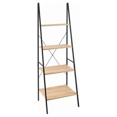 three tiered shelving unit with wooden shelves