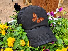 Butterfly High ponytail cap, Butterfly Hat, monarch butterfly hat, butterfly baseball cap, butterfly birthday gift, butterfly Christmas gift by DistinctHeadwear on Etsy Black Hat With Custom Embroidery, Casual Black Hat With Custom Embroidery, Casual Baseball Cap With Curved Bill, Casual Snapback Baseball Cap As Gift, Casual Curved Bill Baseball Cap, Casual Black Dad Hat As Gift, Cute Outdoor Baseball Cap, One Size Fits Most, Cute Outdoor Baseball Cap - One Size Fits Most, Black Hats For Spring Gifts