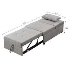 a bed with two pillows on top of it and measurements for the head rest area