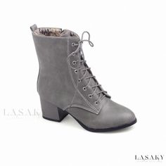 Lasaky - Low-Cut Riding Boots with Strap Fastening Gray Waterproof Boots With Round Toe, Gray Ankle-high Boots For Outdoor, Gray Round Toe Winter Boots, Gray Round Toe Boots For Fall, Gray Ankle-high Winter Boots, Gray Ankle Boots For Winter, Sneakers With Socks, Rough Heels, Shearling Slippers