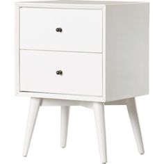 a white nightstand with two drawers on one side and an open drawer on the other