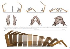 some diagrams showing how to build a wooden structure with hands and feet on the top