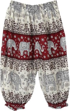 Elephant Print Red Rust Color Harem style hippie pants for little ones out there. These casual boho festival pants are unisex, look great on boys as well as girls. You can pair it up with a t-shirt/top to get a relaxed look. They are great for lounging around and for use at homes, beaches and casual occasions. These are fun to wear, and the material is slightly sheer. but very comfortable. ; Material: 100% Rayon; Care: Hand wash cold water lay flat to dry.28 Length, 20-28 Elastic Waist White Bohemian Harem Pants For Vacation, Bohemian Red Pants For The Beach, Bohemian Red Bottoms For Vacation, Bohemian Red Pants For Beach, Red Bohemian Bottoms For Vacation, Red Bohemian Pants For The Beach, Red Bohemian Pants For Beach, Red Cotton Hippie Pants, Red Hippie Pants For Summer