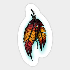 a sticker with an image of a colorful feather on it's back side