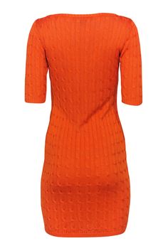 Go bright and bold in comfort with this soft and stretchy frock from Ralph Lauren! Made with a classic cable knit, this is a fitted knit dress that is sure to bring some timeless elegance to even your most casual of pieces! Size M 100% Silk Tight knit with cable design Scoop neckline Cropped sleeves Material provides stretch, no closures Waist 25" Bust 28" Total length 37" Fitted Cable Knit Sweater Dress, Fitted Textured Knit Sweater Dress, Stretch Textured Knit Dress, Fitted Textured Knit Mini Dress, Casual Fitted Cable Knit Sweater Dress, Chic Fitted Cable Knit Sweater Dress, Fitted Pointelle Knit Sweater Dress In Mini Length, Fitted V-neck Textured Knit Dresses, Fitted Textured Knit V-neck Dresses