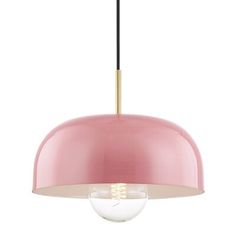 a pink light hanging from a ceiling fixture