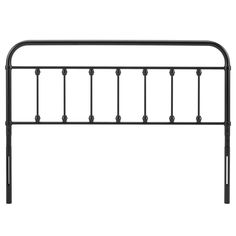 a black metal headboard with four posts