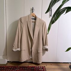 Absolutely Stunning Beige Linen Zara Blazer Purchase Last Summer But Never Worn. Inside Is Lined With A White And Black Striped Liner Which Looks Beautiful Exposed On The Sleeves. Oversized For That Throw On Men’s Look. Shoulder Pads. Size Xs Zara Linen Blazer, Casual Oversized Beige Blazer, Spring Beige Blazer With Relaxed Fit, Beige Relaxed Fit Blazer For Spring, Zara Beige Casual Blazer, Casual Oversized Neutral Blazer, Casual Beige Zara Blazer, Oversized Neutral Blazer For Spring, Neutral Relaxed Fit Long Sleeve Blazer