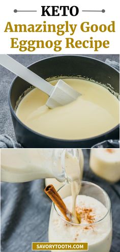 an eggnog recipe is being made in a skillet and then topped with milk