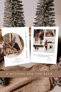 two christmas cards with an image of people in the background and text that reads, & options for the back