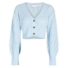 Intermix Women's Brea Cropped Pointelle-Knit Cardigan With Buttonsstyle# Dlkr1630-Mn-Imx-Excl, Color: Light Blue, Size: Women's Regular Large Fabric: 48% Polyamide, 25% Wool, 17% Acrylic, 10% Cashmere New With Tags Please Know That All Our Products Are Packed With The Utmost Care To Make Sure Your Item Is Received In The Same Condition It Is Shipped. Thank You For Supporting Small Business! Elegant Blue Knit Cardigan, Blue Cable Knit Cardigan For Spring, Elegant Light Blue Sweater For Spring, Elegant Light Blue Spring Sweater, Light Blue Knit Cardigan For Spring, Blue Fine Knit Long Sleeve Cardigan, Blue Winter Pointelle Knit Cardigan, Blue Open Knit V-neck Sweater, Blue Pointelle Knit Cardigan