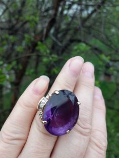 Absolutely Stunning 14k Yellow Gold,  huge,  approximately 40ct Amethyst in dark Deep Purple color , Baguette Diamonds on the side Ring.. Size about 7 Weight over 22 Grams.. Ring is in good Pre Owned Condition  All sales are Final no return.  ALL ITEMS FROM MY SHOP MUST BE PURCHASED STRAIGHT FROM ETSY.COM WEBSITE  Not thru Google and Others Offsite ads... Elegant Purple Amethyst Baguette Cut Ring, Elegant Purple Baguette Cut Amethyst Ring, Luxury Emerald Cut Amethyst Ring For Formal Occasions, Luxury Emerald-cut Amethyst Ring For Formal Events, Luxury Emerald Cut Amethyst Wedding Ring, Luxury Baguette Cut Gemstones, Elegant Amethyst Baguette Cut Ring, Baguette Cut Gemstone Evening Jewelry, Baguette Cut Gemstone Jewelry For Evenings