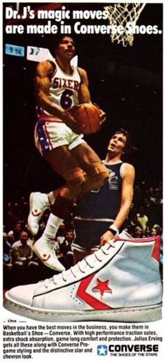 an advertisement for converse shoes featuring a basketball player