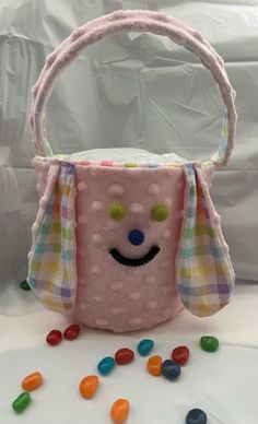 Cute Soft Fleece Easter Bunny Baskets. Any kid would love these cute little gift baskets, that could be used to hold toys, candy and activity books. Pick your desired color of pink, yellow, blue or purple. Made with fleece and cotton. Handmade in the USA. Fun Easter Baskets, Easter Basket Items, Easter Bunny Basket, Bunny Basket, Activity Books, Easter Fun, Easter Basket, Easter Baskets, Yellow Blue