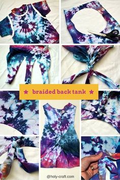 the instructions for how to tie - dyed tank tops are shown in multiple pictures and text