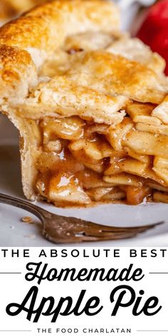 an apple pie on a plate with the words, the absolute best homemade apple pie