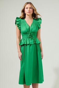 When the season calls for fun and classic, you need a dress like the Sam Smocked Midi Dress! It features a V-neckline, a blousy bodice with smocked waist that can adjusted with the waist tie, and sleeveless ruffles sides. Maxi skirt ends. Wear it with gold jewelry and matching heels!- V-neck- Smocked- Waist string- Lined- Comes 2 colorsSize + Fit - Model is 5'8" and wearing size XS- Measurements taken from size S - Chest: 12 1/4"- Length: 46 1/2" Fabric Self:100% Cotton Lining:97% Polyester 3% S Summer V-neck Smocked Top For Daywear, V-neck Smocked Top For Brunch, V-neck Smocked Top With Smocked Bodice For Vacation, V-neck Smocked Top For Summer Daywear, V-neck Smocked Back Top For Brunch, V-neck Smocked Dress For Daywear, Casual Green V-neck Smocked Dress, Vacation Smocked V-neck Dress With Smocked Cuffs, V-neck Smocked Top For Vacation