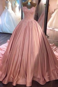 Lace Prom Gown, Evening Dresses Uk, Satin Evening Dresses, Long Prom Gowns, Pink Prom, Gown Prom, Sweet 16 Dresses, Pink Prom Dresses, Ball Gowns Prom